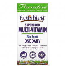 Paradise Herbs, Earth's Blend, One Daily Superfood Multi-Vitamin, No Iron, 60 Vegetarian Capsules