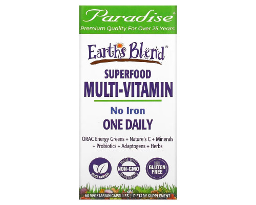 Paradise Herbs, Earth's Blend, One Daily Superfood Multi-Vitamin, No Iron, 60 Vegetarian Capsules Paradise Herbs, Earth's Blend, One Daily Superfood Multi-Vitamin, No Iron, 60 Vegetarian Capsules