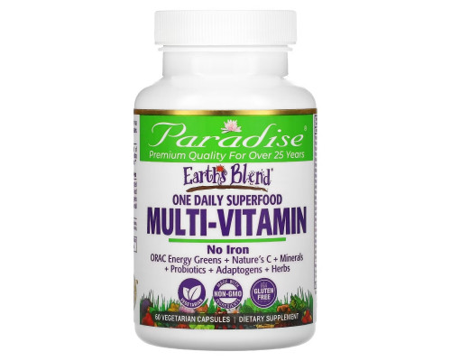 Paradise Herbs, Earth's Blend, One Daily Superfood Multi-Vitamin, No Iron, 60 Vegetarian Capsules Paradise Herbs, Earth's Blend, One Daily Superfood Multi-Vitamin, No Iron, 60 Vegetarian Capsules