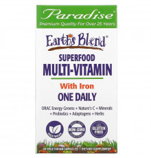 Paradise Herbs ORAC-Energy Earth's Blend One Daily Superfood Multivitamin With Iron 30 Veggie Caps