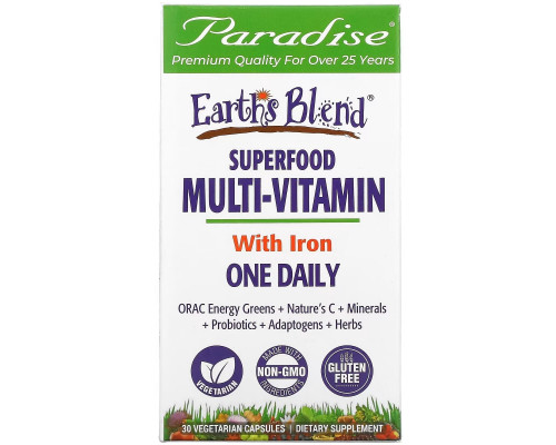 Paradise Herbs ORAC-Energy Earth's Blend One Daily Superfood Multivitamin With Iron 30 Veggie Caps Paradise Herbs ORAC-Energy Earth's Blend One Daily Superfood Multivitamin With Iron 30 Veggie Caps