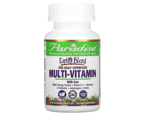 Paradise Herbs ORAC-Energy Earth's Blend One Daily Superfood Multivitamin With Iron 30 Veggie Caps Paradise Herbs ORAC-Energy Earth's Blend One Daily Superfood Multivitamin With Iron 30 Veggie Caps
