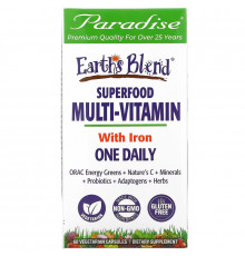 Paradise Herbs Энергия ORAC Earth's Blend ежедневный сверхпитательный мультивитамин с железом 60 капсул на растительной основе