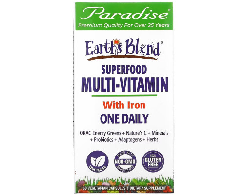 Paradise Herbs Энергия ORAC Earth's Blend ежедневный сверхпитательный мультивитамин с железом 60 капсул на растительной основе Paradise Herbs Энергия ORAC Earth's Blend ежедневный сверхпитательный мультивитамин с железом 60 капсул на растительной основе