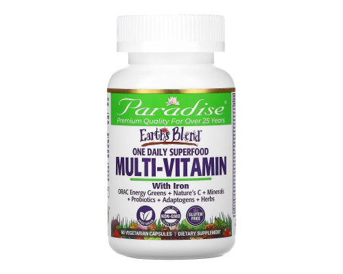 Paradise Herbs Энергия ORAC Earth's Blend ежедневный сверхпитательный мультивитамин с железом 60 капсул на растительной основе Paradise Herbs Энергия ORAC Earth's Blend ежедневный сверхпитательный мультивитамин с железом 60 капсул на растительной основе