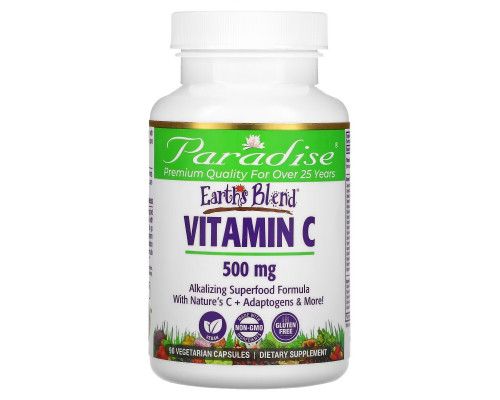 Paradise Herbs, Earth's Blend, Vitamin C, 500 mg, 90 Vegetarian Capsules Paradise Herbs, Earth's Blend, Vitamin C, 500 mg, 90 Vegetarian Capsules