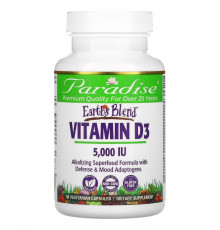 Paradise Herbs, Earth's Blend, Vitamin D3, 5,000 IU, 90 Vegetarian Capsules