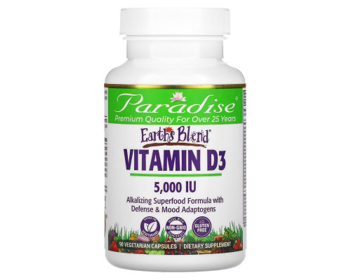 Paradise Herbs, Earth's Blend, Vitamin D3, 5,000 IU, 90 Vegetarian Capsules Paradise Herbs, Earth's Blend, Vitamin D3, 5,000 IU, 90 Vegetarian Capsules
