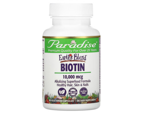 Paradise Herbs, Earth's Blend, Biotin, 10,000 mcg, 90 Vegetarian Capsules Paradise Herbs, Earth's Blend, Biotin, 10,000 mcg, 90 Vegetarian Capsules