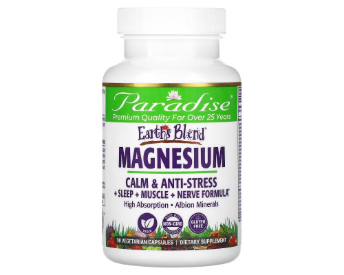 Paradise Herbs, Earth's Blend, Magnesium, 90 Vegetarian Capsules Paradise Herbs, Earth's Blend, Magnesium, 90 Vegetarian Capsules