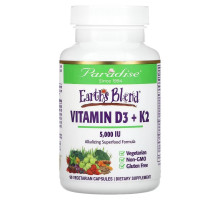 Paradise Herbs, Earth's Blend, Vitamin D3 + K2, 5,000 IU, 90 Vegetarian Capsules