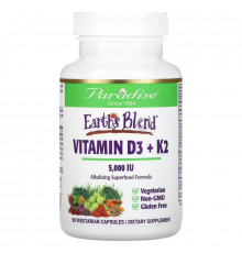 Paradise Herbs, Earth's Blend, Vitamin D3 + K2, 5,000 IU, 90 Vegetarian Capsules
