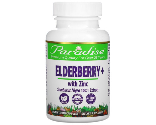 Paradise Herbs, Earth's Blend, Elderberry+ with Zinc, 60 Vegetarian Capsules Paradise Herbs, Earth's Blend, Elderberry+ with Zinc, 60 Vegetarian Capsules
