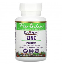 Paradise Herbs, Earth's Blend, цинк, пиколинат, 90 вегетарианских капсул