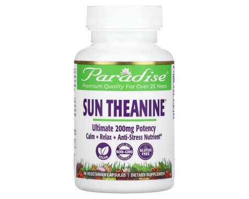 Paradise Herbs, Sun Theanine, 200 mg, 90 Vegetarian Capsules Paradise Herbs, Sun Theanine, 200 mg, 90 Vegetarian Capsules