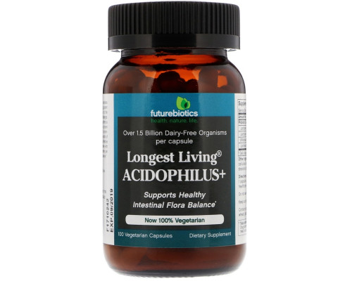 FutureBiotics, Longest Living Acidophilus+, 100 Vegetarian Capsules FutureBiotics, Longest Living Acidophilus+, 100 Vegetarian Capsules