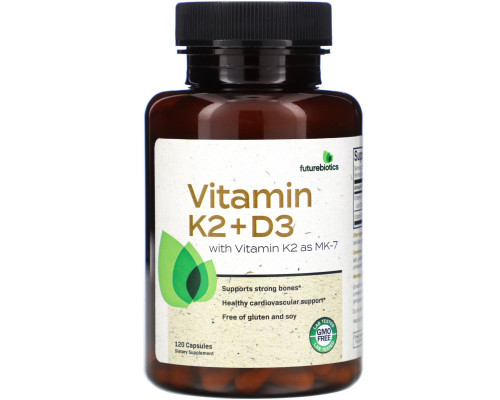 FutureBiotics, Vitamin K2 + D3 with Vitamin K2 as MK-7, 120 Capsules FutureBiotics, Vitamin K2 + D3 with Vitamin K2 as MK-7, 120 Capsules