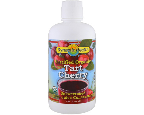 Dynamic Health Laboratories, Certified Organic Tart Cherry, 100% Juice Concentrate, Unsweetened, 32 fl oz (946 ml) Dynamic Health Laboratories, Certified Organic Tart Cherry, 100% Juice Concentrate, Unsweetened, 32 fl oz (946 ml)