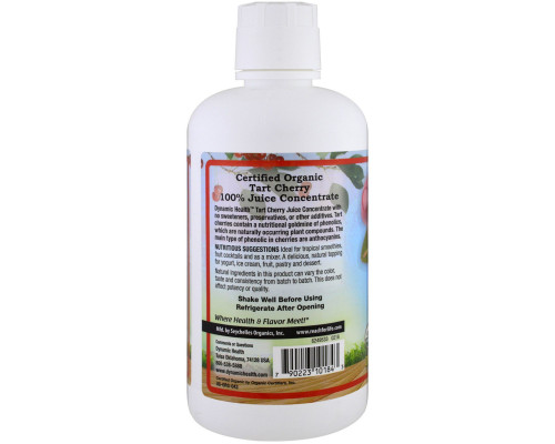 Dynamic Health Laboratories, Certified Organic Tart Cherry, 100% Juice Concentrate, Unsweetened, 32 fl oz (946 ml) Dynamic Health Laboratories, Certified Organic Tart Cherry, 100% Juice Concentrate, Unsweetened, 32 fl oz (946 ml)