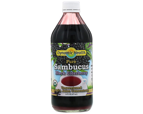 Dynamic Health Laboratories, Pure Sambucus Black Elderberry Juice Concentrate, Unsweetened, 16 fl oz (473 ml) Dynamic Health Laboratories, Pure Sambucus Black Elderberry Juice Concentrate, Unsweetened, 16 fl oz (473 ml)