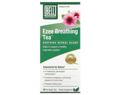 Травяные сборы и чаи Bell Lifestyle, Ezee Breathing Tea, успокаивающая травяная смесь, 20 чайных пакетиков по 1,5 г Травяные сборы и чаи Bell Lifestyle, Ezee Breathing Tea, успокаивающая травяная смесь, 20 чайных пакетиков по 1,5 г