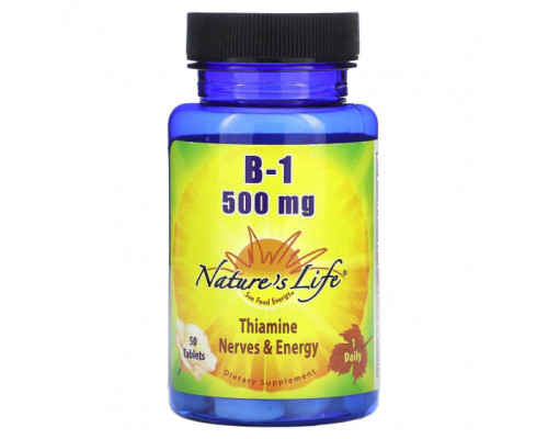 Витамины группы B Nature's Life, Витамин B-1, 500 мг, 50 таблеток Витамины группы B Nature's Life, Витамин B-1, 500 мг, 50 таблеток