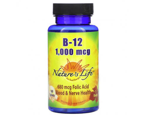 Витамины группы B Nature's Life, Витамин B-12, 1000 мкг, 100 таблеток Витамины группы B Nature's Life, Витамин B-12, 1000 мкг, 100 таблеток