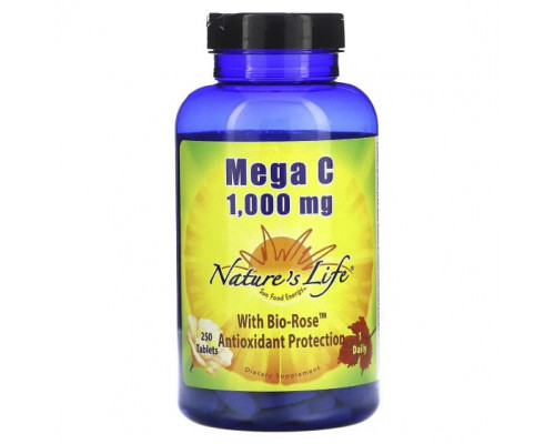 Витамин C Nature's Life, Mega C с био-розой, 1000 мг, 250 таблеток Витамин C Nature's Life, Mega C с био-розой, 1000 мг, 250 таблеток