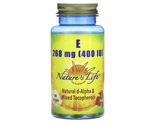 Витамин Е Nature's Life, витамин E, 268 мг (400 МЕ), 100 капсул Витамин Е Nature's Life, витамин E, 268 мг (400 МЕ), 100 капсул