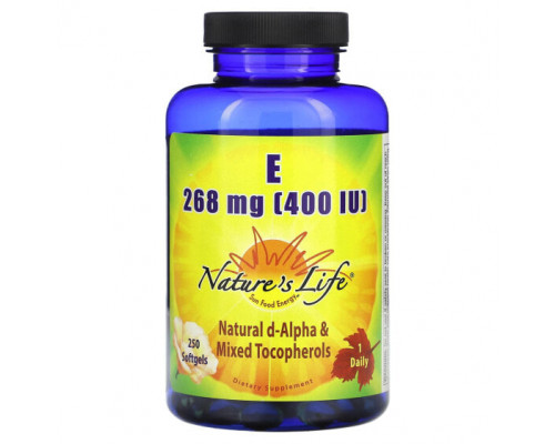 Витамин Е Nature's Life, Витамин E, 268 мг (400 МЕ), 250 мягких таблеток Витамин Е Nature's Life, Витамин E, 268 мг (400 МЕ), 250 мягких таблеток
