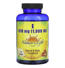 Витамин Е Nature's Life, Витамин E, 670 мг (1000 МЕ), 100 мягких таблеток