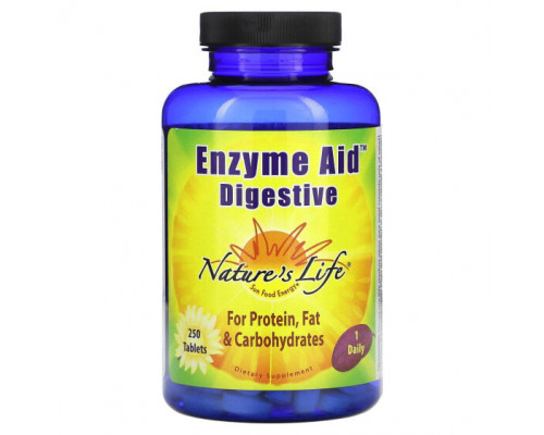 Для пищеварительной системы Nature's Life, Enzyme Aid, для улучшения пищеварения, 250 таблеток Для пищеварительной системы Nature's Life, Enzyme Aid, для улучшения пищеварения, 250 таблеток