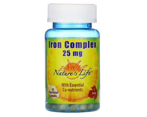 Nature's Life, Iron Complex, 25 мг, 50 вегетарианских капсул Nature's Life, Iron Complex, 25 мг, 50 вегетарианских капсул