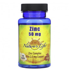 Цинк Nature's Life, цинк, 50 мг, 100 таблеток