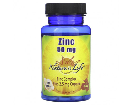 Цинк Nature's Life, цинк, 50 мг, 100 таблеток Цинк Nature's Life, цинк, 50 мг, 100 таблеток
