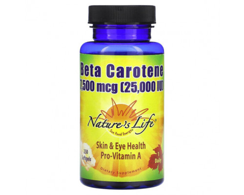Антиоксиданты Nature's Life, Бета-каротин, 7500 мкг (25000 МЕ), 250 мягких таблеток Антиоксиданты Nature's Life, Бета-каротин, 7500 мкг (25000 МЕ), 250 мягких таблеток