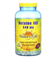 Nature's Life, Бетаин гидрохлорид (Betaine HCl), 648 мг, 250 капсул