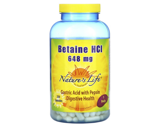Nature's Life, Бетаин гидрохлорид (Betaine HCl), 648 мг, 250 капсул Nature's Life, Бетаин гидрохлорид (Betaine HCl), 648 мг, 250 капсул