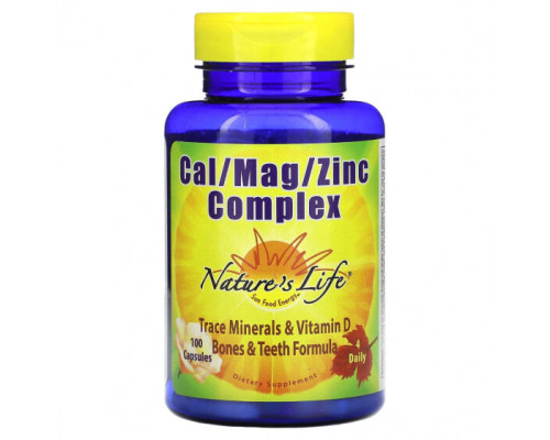 Кальций Nature's Life, Комплекс кальция, магния и цинка, 100 капсул Кальций Nature's Life, Комплекс кальция, магния и цинка, 100 капсул