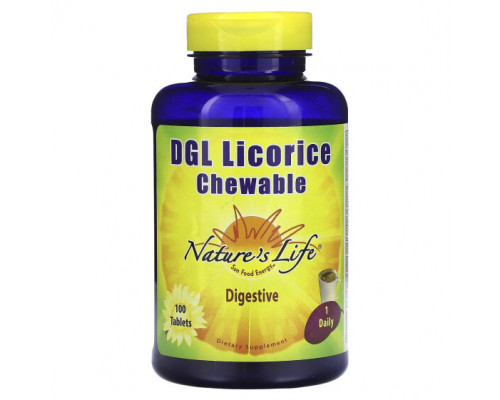 Для пищеварительной системы Nature's Life, DGL Licorice, жевательные таблетки, 100 таблеток Для пищеварительной системы Nature's Life, DGL Licorice, жевательные таблетки, 100 таблеток