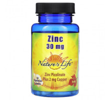 Цинк Nature's Life, Цинк, 30 мг, 50 вегетарианских капсул