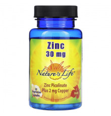 Цинк Nature's Life, Цинк, 30 мг, 50 вегетарианских капсул