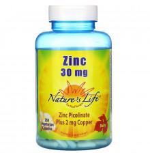 Nature's Life, Цинк, 30 мг, 250 растительных капсул