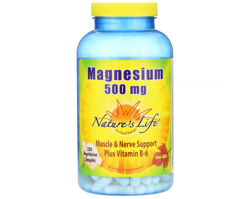 Nature's Life, Magnesium, 500 mg, 250 Vegetarian Capsules Nature's Life, Magnesium, 500 mg, 250 Vegetarian Capsules