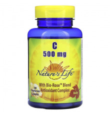 Витамин C Nature's Life, Витамин C, 500 мг, 100 вегетарианских капсул