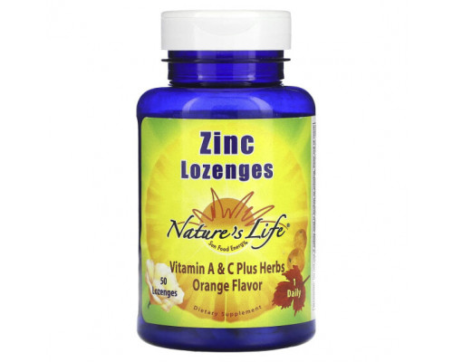 Цинк Nature's Life, Леденцы с цинком, апельсин`` 50 пастилок