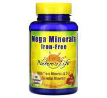 Минералы и микроэлементы Nature's Life, Mega Minerals, минералы, без железа, 100 вегетарианских капсул