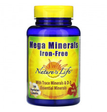 Минералы и микроэлементы Nature's Life, Mega Minerals, минералы, без железа, 100 вегетарианских капсул