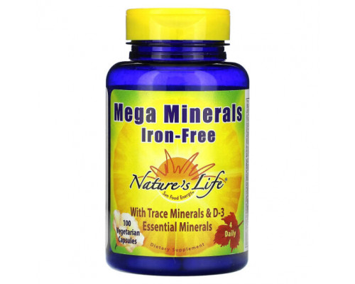 Минералы и микроэлементы Nature's Life, Mega Minerals, минералы, без железа, 100 вегетарианских капсул Минералы и микроэлементы Nature's Life, Mega Minerals, минералы, без железа, 100 вегетарианских капсул