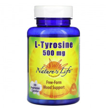 Аминокислоты Nature's Life, L-тирозин, 500 мг, 100 вегетарианских капсул